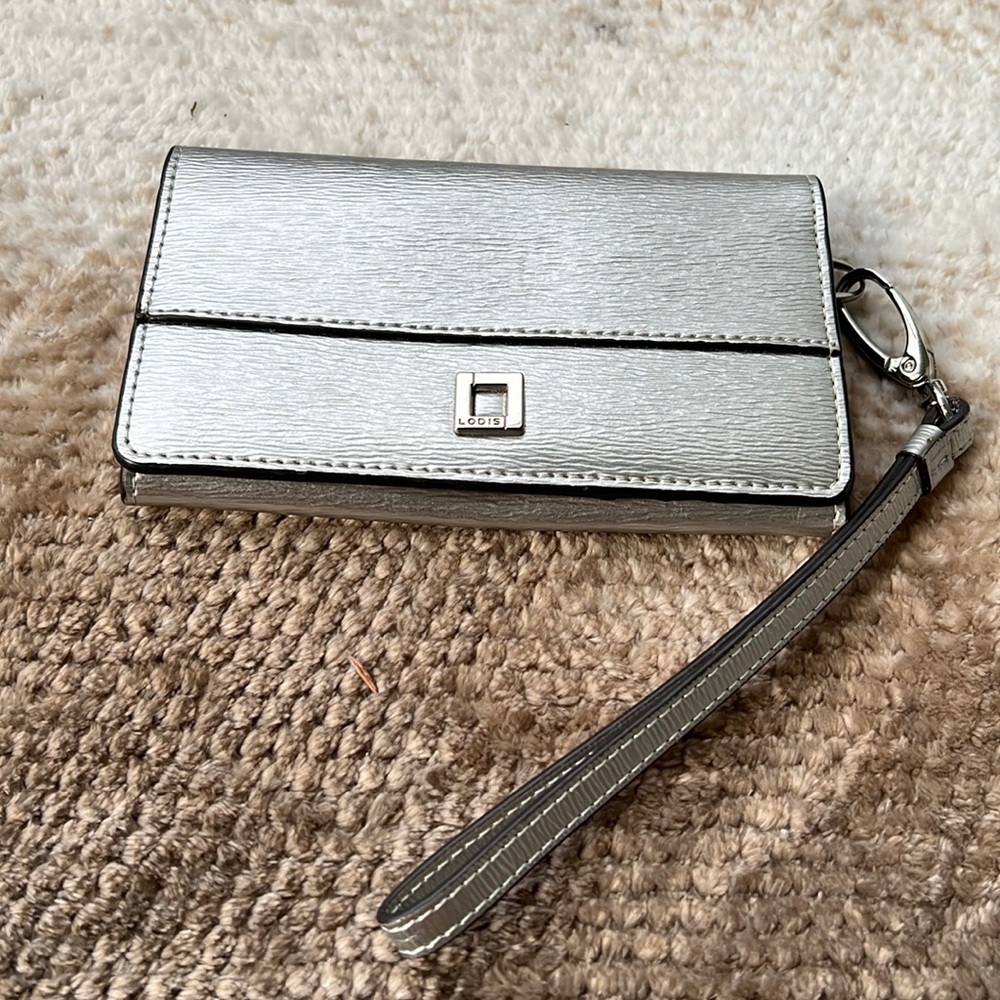 LODIS silver leather card case with strap